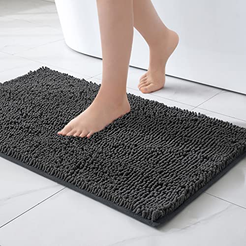 MIULEE 50x80cm Chenille Badematte rutschfest Badvorleger Badteppich rutschfest Waschbar Absorbierende Duschvorleger für Badezimmer Dunkelgrau von MIULEE