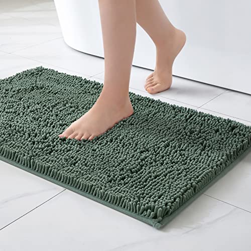 MIULEE 50x80cm Chenille Badematte rutschfest Badvorleger Badteppich rutschfest Waschbar Absorbierende Duschvorleger für Badezimmer Matcha Grün von MIULEE