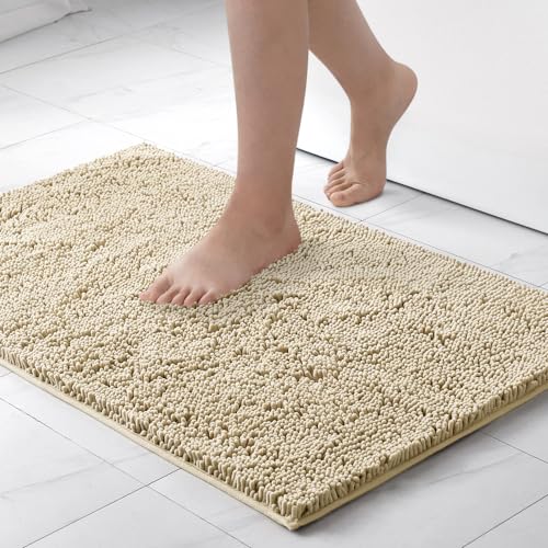 MIULEE 70x120cm Chenille Badematte rutschfest Badvorleger Badteppich rutschfest Waschbar Absorbierende Duschvorleger für Badezimmer Beige von MIULEE