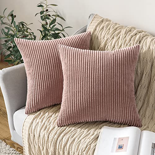 MIULEE 2er Set Kissenbezüge Kord Kissenhülle Dekorative Kissenbezug Sofakissen Couchkissen Dekokissen Zierkissenbezug Deko Kissenhülle mit Verstecktem Reißverschluss 40x40 cm Hautpulver von MIULEE