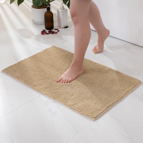 MIULEE Badematte 40x60cm Chenille Badteppich Badezimmerteppich rutschfest Waschbar Teppich Duschvorleger Badvorleger Duschmatte Bettvorleger Fussmatte Badezimmer Wohnzimmer Schlafzimmer Beige von MIULEE