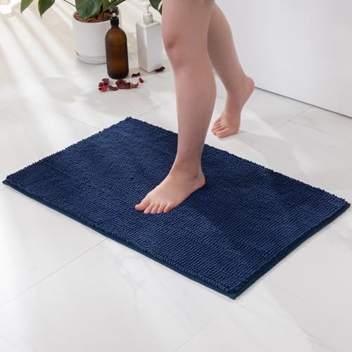 MIULEE Badematte 40x60cm Chenille Badteppich Badezimmerteppich rutschfest Waschbar Teppich Duschvorleger Badvorleger Duschmatte Bettvorleger Fussmatte Badezimmer Wohnzimmer Schlafzimmer Dunkelblau von MIULEE