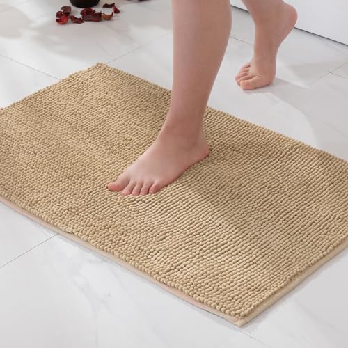 MIULEE Badematte 60x90cm Chenille Badteppich Badezimmerteppich rutschfest Waschbar Teppich Duschvorleger Badvorleger Duschmatte Bettvorleger Fussmatte Badezimmer Wohnzimmer Schlafzimmer Beige von MIULEE