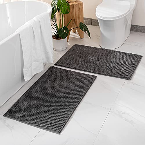 MIULEE Badematte 40x60cm Set 2 teilig Chenille Badteppich Badezimmerteppich rutschfest Waschbar Duschvorleger Badvorleger Duschmatte Bettvorleger Fussmatte Badezimmer Wohnzimmer Schlafzimmer Grau von MIULEE