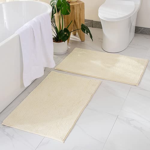 MIULEE Badematte 40x60cm Set 2 teilig Chenille Badteppich Badezimmerteppich rutschfest Waschbar Duschvorleger Badvorleger Duschmatte Bettvorleger Fussmatte Badezimmer Wohnzimmer Schlafzimmer Weiß von MIULEE