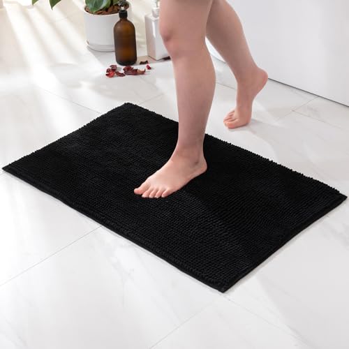 MIULEE Badematte 40x60cm Chenille Badteppich Badezimmerteppich rutschfest Waschbar Teppich Duschvorleger Badvorleger Duschmatte Bettvorleger Fussmatte Badezimmer Wohnzimmer Schlafzimmer Schwarz von MIULEE