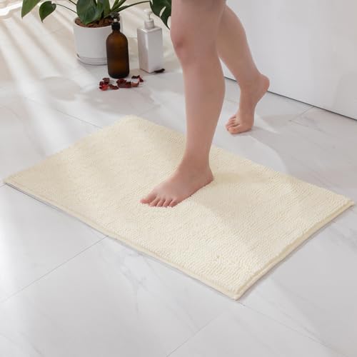 MIULEE Badematte 40x60cm Chenille Badteppich Badezimmerteppich rutschfest Waschbar Teppich Duschvorleger Badvorleger Duschmatte Bettvorleger Fussmatte Badezimmer Wohnzimmer Schlafzimmer Weiß von MIULEE