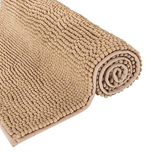 MIULEE Badematte 50x80cm Chenille Badteppich Badezimmerteppich rutschfest Waschbar Teppich Duschvorleger Badvorleger Duschmatte Bettvorleger Fussmatte Badezimmer Wohnzimmer Schlafzimmer Beige von MIULEE