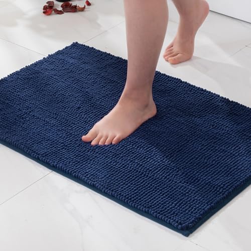 MIULEE Badematte 60x90cm Chenille Badteppich Badezimmerteppich rutschfest Waschbar Teppich Duschvorleger Badvorleger Duschmatte Bettvorleger Fussmatte Badezimmer Wohnzimmer Schlafzimmer Dunkelblau von MIULEE