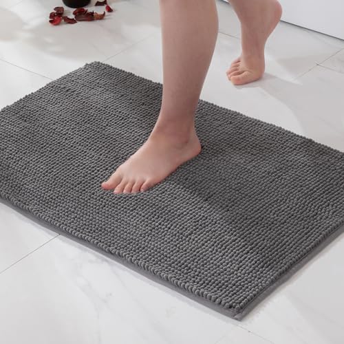 MIULEE Badematte 60x90cm Chenille Badteppich Badezimmerteppich rutschfest Waschbar Teppich Duschvorleger Badvorleger Duschmatte Bettvorleger Fussmatte Badezimmer Wohnzimmer Schlafzimmer Grau von MIULEE