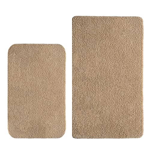 MIULEE Badematte Duschvorleger Badvorleger Flur 2er Set rutschfest Matte Teppiche Badteppich Badezimmerteppich Waschbar Saugfähig für Bad Wohnzimmer Beige 40x60 cm und 50x80 cm von MIULEE