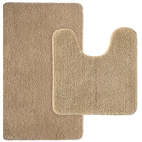 MIULEE Badematte Duschvorleger Badvorleger Flur 2er Set rutschfest Matte Teppiche Badteppich Badezimmerteppich Waschbar Saugfähig für Bad Wohnzimmer 40x60 cm und 45x45 cm mit Ausschnitt Beige von MIULEE