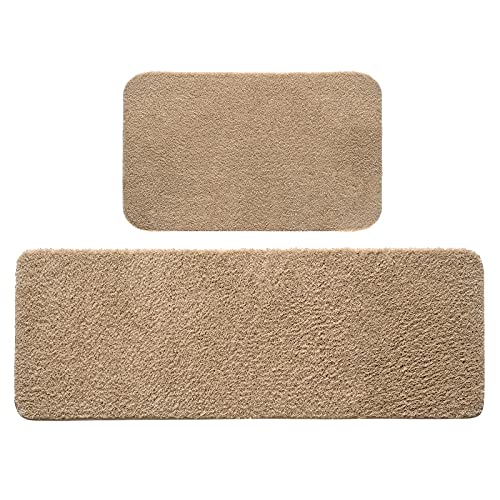 MIULEE Badematte Duschvorleger Badvorleger Flur 2er Set rutschfest Matte Teppiche Badteppich Badezimmerteppich Waschbar Saugfähig für Bad Wohnzimmer Beige 40x60 cm und 45x120 cm von MIULEE