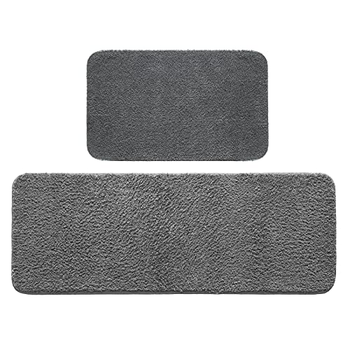 MIULEE Badematte Duschvorleger Badvorleger Flur 2er Set rutschfest Matte Teppiche Badteppich Badezimmerteppich Waschbar Saugfähig für Bad Wohnzimmer Grau 40x60 cm und 45x120 cm von MIULEE