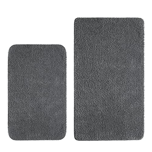 MIULEE Badematte Duschvorleger Badvorleger Flur 2er Set rutschfest Matte Teppiche Badteppich Badezimmerteppich Waschbar Saugfähig für Bad Wohnzimmer Grau 40x60 cm und 50x80 cm von MIULEE