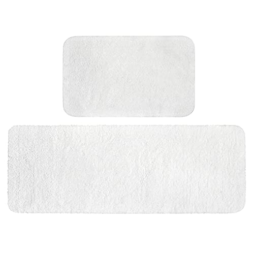 MIULEE Badematte Duschvorleger Badvorleger Flur 2er Set rutschfest Matte Teppiche Badteppich Badezimmerteppich Waschbar Saugfähig für Bad Wohnzimmer Weiß 40x60 cm und 45x120 cm von MIULEE