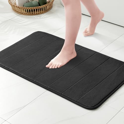 MIULEE Badematte Memoryschaum Badezimmerteppich Wasserabsorbierend Badteppich Memory Foam Duschvorleger Badvorleger rutschfest Waschbar für Badezimmer 40x60cm Schwarz von MIULEE