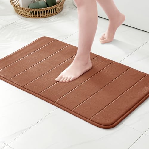 MIULEE Badematte Memoryschaum Badezimmerteppich Wasserabsorbierend Badteppich Memory Foam Duschvorleger Badvorleger rutschfest Waschbar für Badezimmer 40x60cm Kaffee von MIULEE
