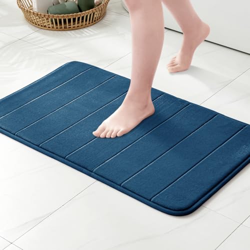 MIULEE Badematte Memoryschaum Badezimmerteppich Wasserabsorbierend Badteppich Memory Foam Duschvorleger Badvorleger rutschfest Waschbar für Badezimmer 50x80cm Dunkelblau von MIULEE