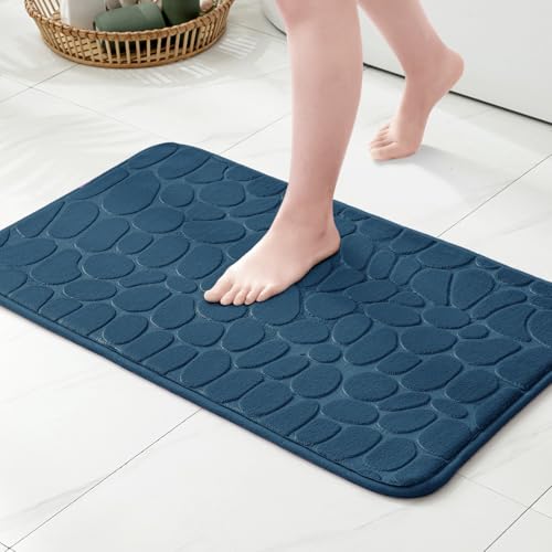 MIULEE Badematte Memoryschaum Badezimmerteppich rutschfeste Badteppich Wasserabsorbierend Badvorleger Schnelltrocknend Waschbar Duschvorleger für Badezimmer 40x60cm Blau von MIULEE