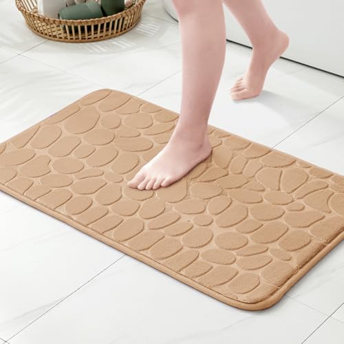 MIULEE Badematte Memoryschaum Badezimmerteppich rutschfeste Badteppich Wasserabsorbierend Badvorleger Schnelltrocknend Waschbar Duschvorleger für Badezimmer 50x80cm Beige von MIULEE