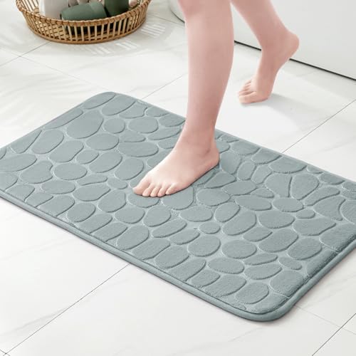 MIULEE Badematte Memoryschaum Badezimmerteppich rutschfeste Badteppich Wasserabsorbierend Badvorleger Schnelltrocknend Waschbar Duschvorleger für Badezimmer 50x80cm Hellgrau von MIULEE