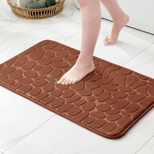 MIULEE Badematte Memoryschaum Badezimmerteppich rutschfeste Badteppich Wasserabsorbierend Badvorleger Schnelltrocknend Waschbar Duschvorleger für Badezimmer 50x80cm Kaffee von MIULEE