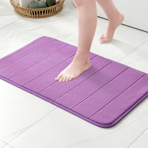 MIULEE Badematte Memoryschaum Badteppich Memory Foam Duschvorleger Teppich Badvorleger Badezimmerteppich Duschmatte Deko Fussmatte rutschfeste Matte für Badezimmer Wohnzimmer 50x80cm Helllila von MIULEE