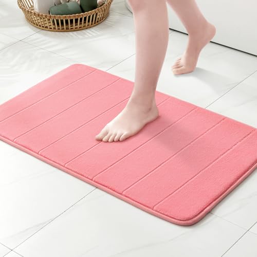 MIULEE Badematte Memoryschaum Badteppich Memory Foam Duschvorleger Teppich Badvorleger Badezimmerteppich Duschmatte Deko Fussmatte rutschfeste Matte für Badezimmer Wohnzimmer 50x80cm Rosa von MIULEE
