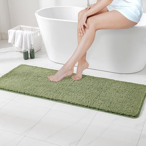 MIULEE Badematte Weiche Badteppich rutschfest Badvorleger Fußmatte Badzimmermatte Bettvorleger Flauschig Teppich Badezimmerteppich Duschmatte für Bade & Wohnzimmer Schlafzimmer 45x120 cm Olivgrün von MIULEE