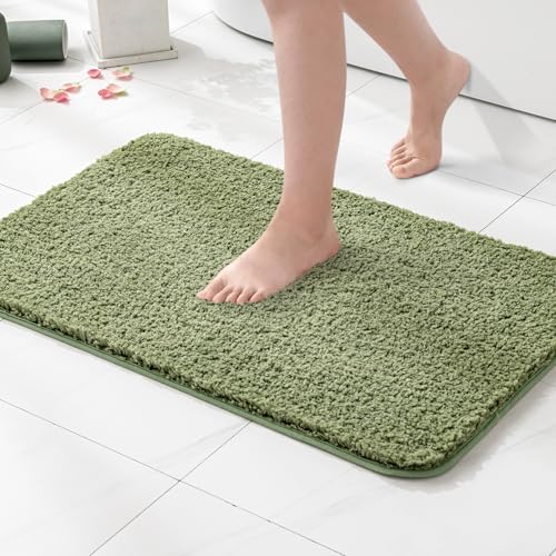 MIULEE Badematte Weiche Badteppich rutschfest Badvorleger Fußmatte Badzimmermatte Bettvorleger Flauschig Teppich Badezimmerteppich Duschmatte für Bade & Wohnzimmer Schlafzimmer 60x90 cm Olivgrün von MIULEE
