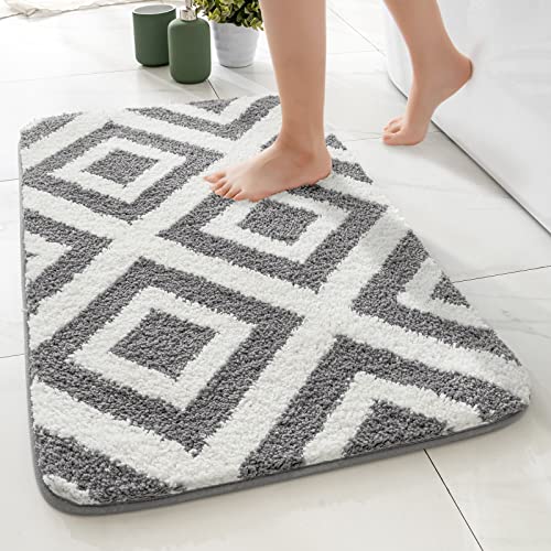 MIULEE Badematte rutschfest Gitter Badezimmerteppich Mikrofaser Geometrischer Teppich saugfähiger Badteppich Maschinenwaschbar Duschvorleger Flauschiger Badvorleger für Badezimmer 40x60cm Grau von MIULEE