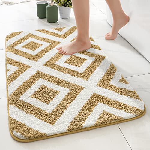 MIULEE Badematte rutschfest Gitter Badezimmerteppich Mikrofaser Geometrischer Teppich saugfähiger Badteppich Maschinenwaschbar Duschvorleger Flauschiger Badvorleger für Badezimmer 50x80cm Beige von MIULEE