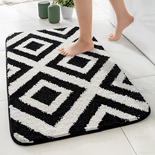 MIULEE Badematte rutschfest Gitter Badezimmerteppich Mikrofaser Geometrischer Teppich saugfähiger Badteppich Maschinenwaschbar Duschvorleger Flauschiger Badvorleger für Badezimmer 50x80cm Schwarz von MIULEE