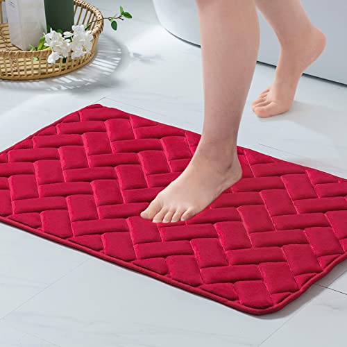 MIULEE Badteppich Badematte Memoryschaum Duschmatte rutschfeste Matte Badezimmerteppich Badvorleger Fußmatte Dekorative Badzimmermatte Teppich für Badezimmer Wohnzimmer 50x80cm Rot von MIULEE