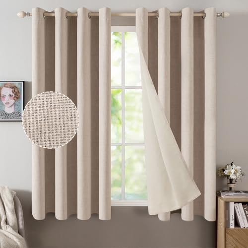 MIULEE Verdunklungsvorhänge mit ösen Gardinen Leinenoptik 2er Set 160 x 140 cm Beige Vorhang Blickdicht mit Ösen Thermovorhang Kälteschutz Vorhänge Wohnzimmer Schlafzimmer Wärmeisolierend von MIULEE