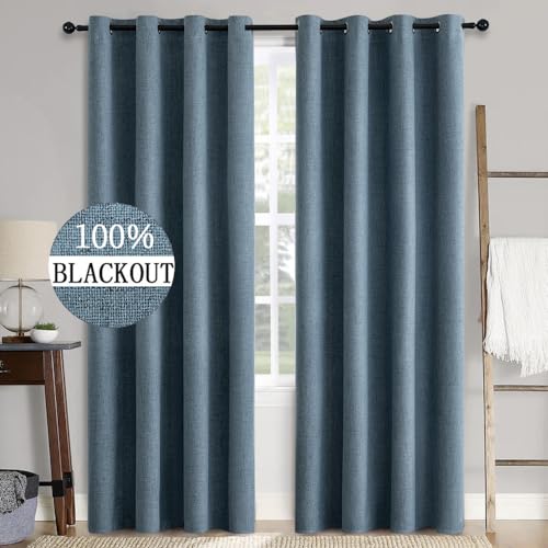 MIULEE Verdunklungsvorhänge mit ösen Gardinen Leinenoptik 2er Set 260 x 140 cm Blau Vorhang Blickdicht mit Ösen Thermovorhang Kälteschutz Vorhänge Wohnzimmer Schlafzimmer Wärmeisolierend von MIULEE