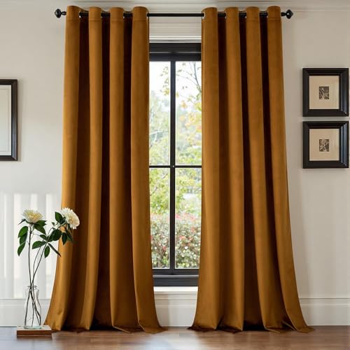 MIULEE Braun Gold Samtvorhang Ösen 2er Set 140X245, Blickdichte Vorhänge Samt für Schlafzimmer Wohnzimmer, Wunderschön Weich Vorhang Verdunkelung Velvet Curtains, Verdunkelnd Samt Gardinen Blickdicht von MIULEE