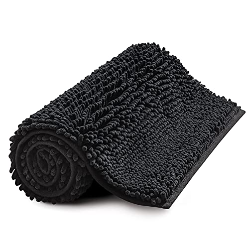 MIULEE Chenille Badezimmerteppich rutschfeste Badematte Badvorleger Waschbar Badteppich Duschvorleger Duschmatte Fussmatte Badezimmer Weiche Teppich Wohnzimmer Schlafzimmer 40x60 cm Schwarz von MIULEE