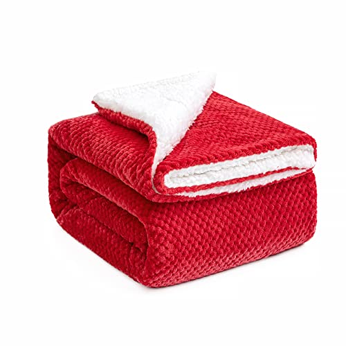 MIULEE Decke Körnig Sherpa KuschelDecke Flauschige WohnDecke Doppelte WollDecke Flanell Lamm Decke Weiche TagesDecke Bettüberwurf für Sofa Couch Wohnzimmer 150x200 cm Rot von MIULEE