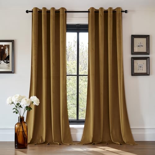 MIULEE Dunkelgold Samtvorhang Ösen 2er Set 140X260, Blickdichte Vorhänge Samt für Deko Schlafzimmer Wohnzimmer, Sehr Weicher Vorhang Verdunkelung Velvet Curtains, Verdunkelnd Samt Gardinen Blickdicht von MIULEE