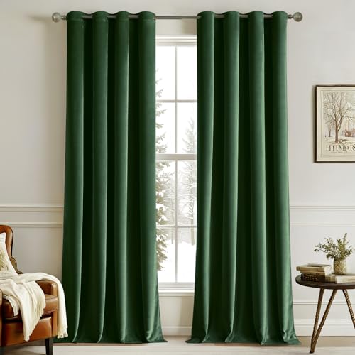 MIULEE Dunkelgrün Samtvorhang Ösen 2er Set 140X300, Blickdichte Vorhänge Samt für Deko Schlafzimmer Wohnzimmer, Sehr Weicher Vorhang Verdunkelung Velvet Curtains, Verdunkelnd Samt Gardinen Blickdicht von MIULEE