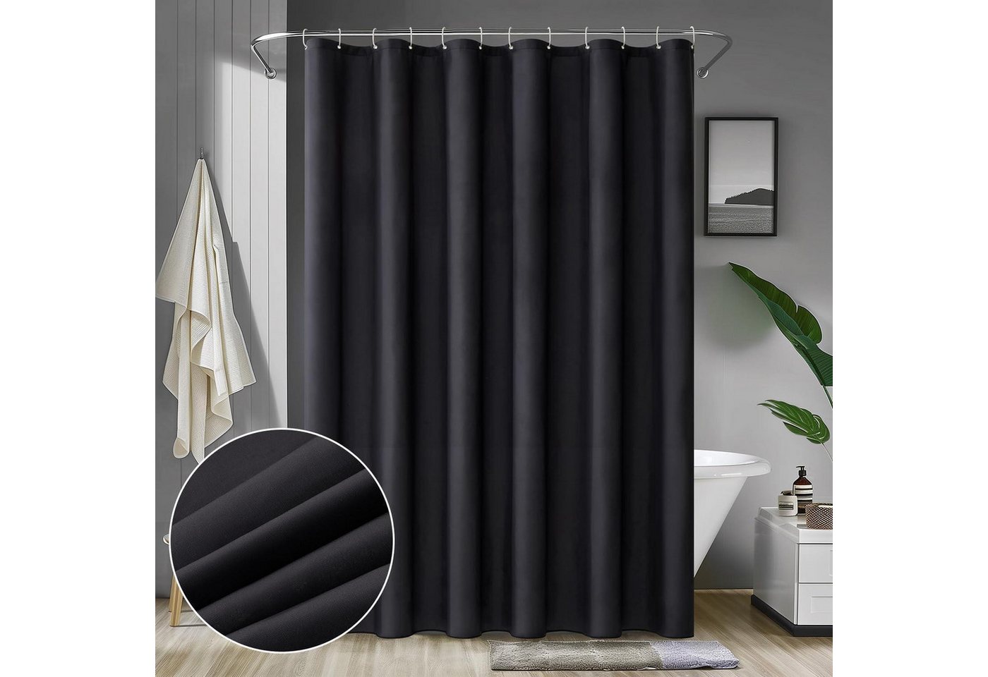 MIULEE Duschvorhang Duschvorhang 150x180cm Schwarz Wasserdicht Textil Waschbar MIULEE Duschvorhang Duschvorhang 150x180cm Schwarz Wasserdicht Textil Waschbar von MIULEE