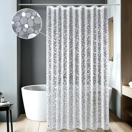 MIULEE Duschvorhang Anti Schimmel 180x200 mit 5 Stärkere Magnete Unten,Transparent mit 3D Kieselsteinen Muster, Wasserdicht Eva Plastik Shower Curtains für Badewanne mit 12 Ringe von MIULEE