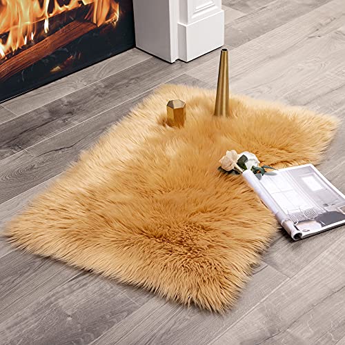 MIULEE Faux Fell Teppich Flauschig Weiche Warm Modern Bodenmatte Sofa Matte Kunstfell Dekofell Rechteck Bettvorleger Wolle Longhair Optik Gemütliches 60x90 cm Ocker von MIULEE