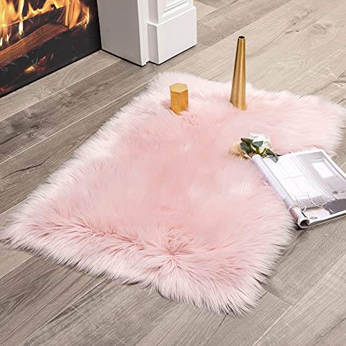 MIULEE Faux Fell Teppich Flauschig Weiche Warm Modern Bodenmatte Sofa Matte Kunstfell Dekofell Rechteck Bettvorleger Wolle Longhair Optik Gemütliches 60x90 cm Pink von MIULEE