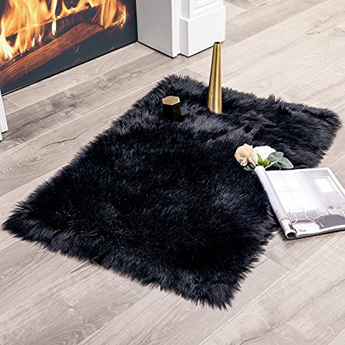 MIULEE Faux Fell Teppich Flauschig Weiche Warm Modern Bodenmatte Sofa Matte Kunstfell Dekofell Rechteck Bettvorleger Wolle Longhair Optik Gemütliches 60x90 cm Schwarz von MIULEE