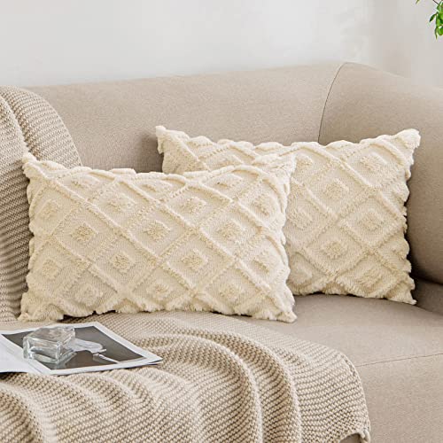 MIULEE Frühling Kissenbezüge 2er Set Wolle Sofakissen Sanft Dekokissen Weich Kissenbezug Couchkissen Dekorativ Zierkissenbezug für Sofa Bett Wohnzimmer Schlafzimmer 30x50 cm Beige von MIULEE