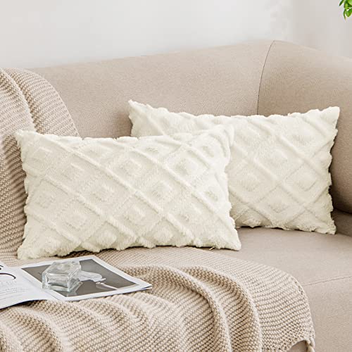 MIULEE Frühling Kissenbezüge 2er Set Wolle Sofakissen Sanft Dekokissen Weich Kissenbezug Couchkissen Dekorativ Zierkissenbezug für Sofa Bett Wohnzimmer Schlafzimmer 30x50 cm Creme von MIULEE