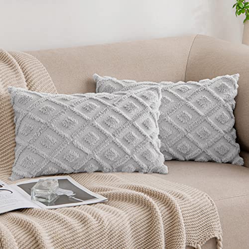 MIULEE Frühling Kissenbezüge 2er Set Wolle Sofakissen Sanft Dekokissen Weich Kissenbezug Couchkissen Dekorativ Zierkissenbezug für Sofa Bett Wohnzimmer Schlafzimmer 30x50 cm Hellgrau von MIULEE